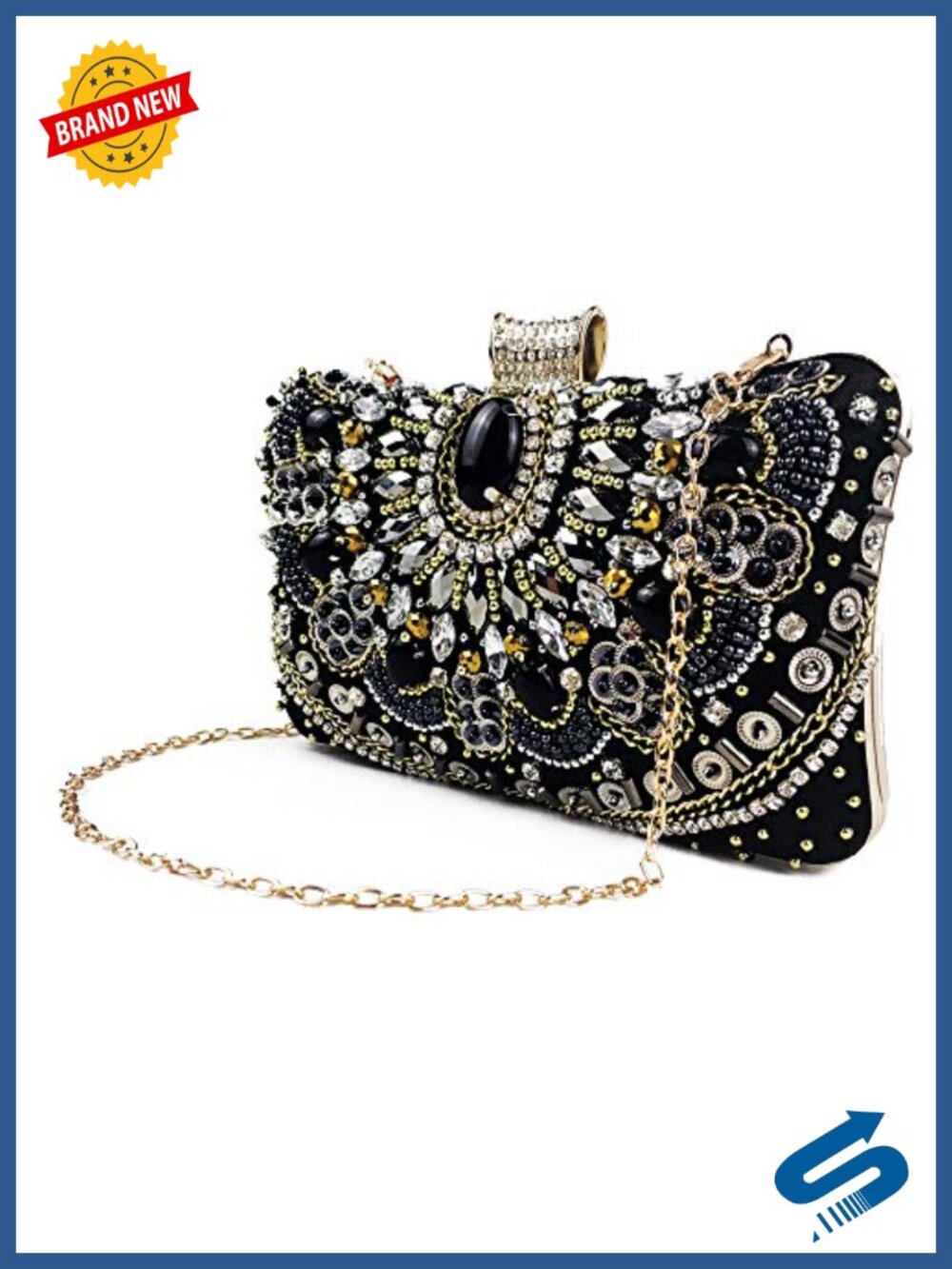 Handmade Beaded Sequin Satin Silk Evening Clutch Kissing Lock Party Wedding Bag